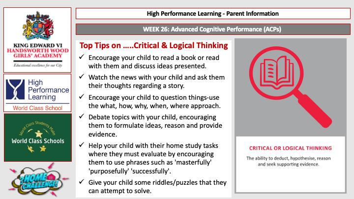 HPL – Information for Parents – Critcal and Logical Thinking