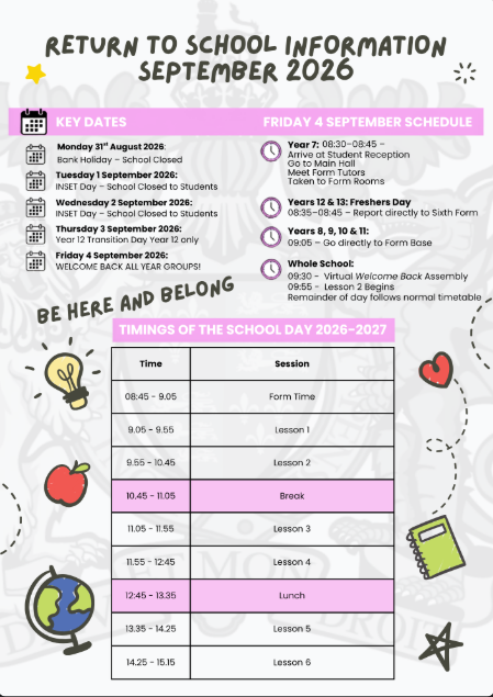 King E VI Handsworth Wood Girls' Academy building exterior with results day schedule overlay